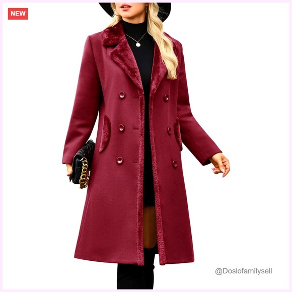 Jackets & Blazers - Double Breasted Pea Coat Long Trench Coat Elegant Classic Winter Warm Slim Fit